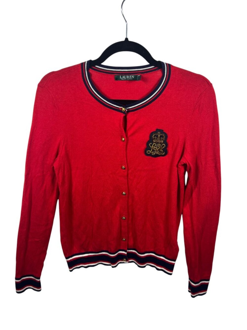 Lauren Ralph Lauren Sweater Womens Cardigan Medium Embroidered Bullion Patch